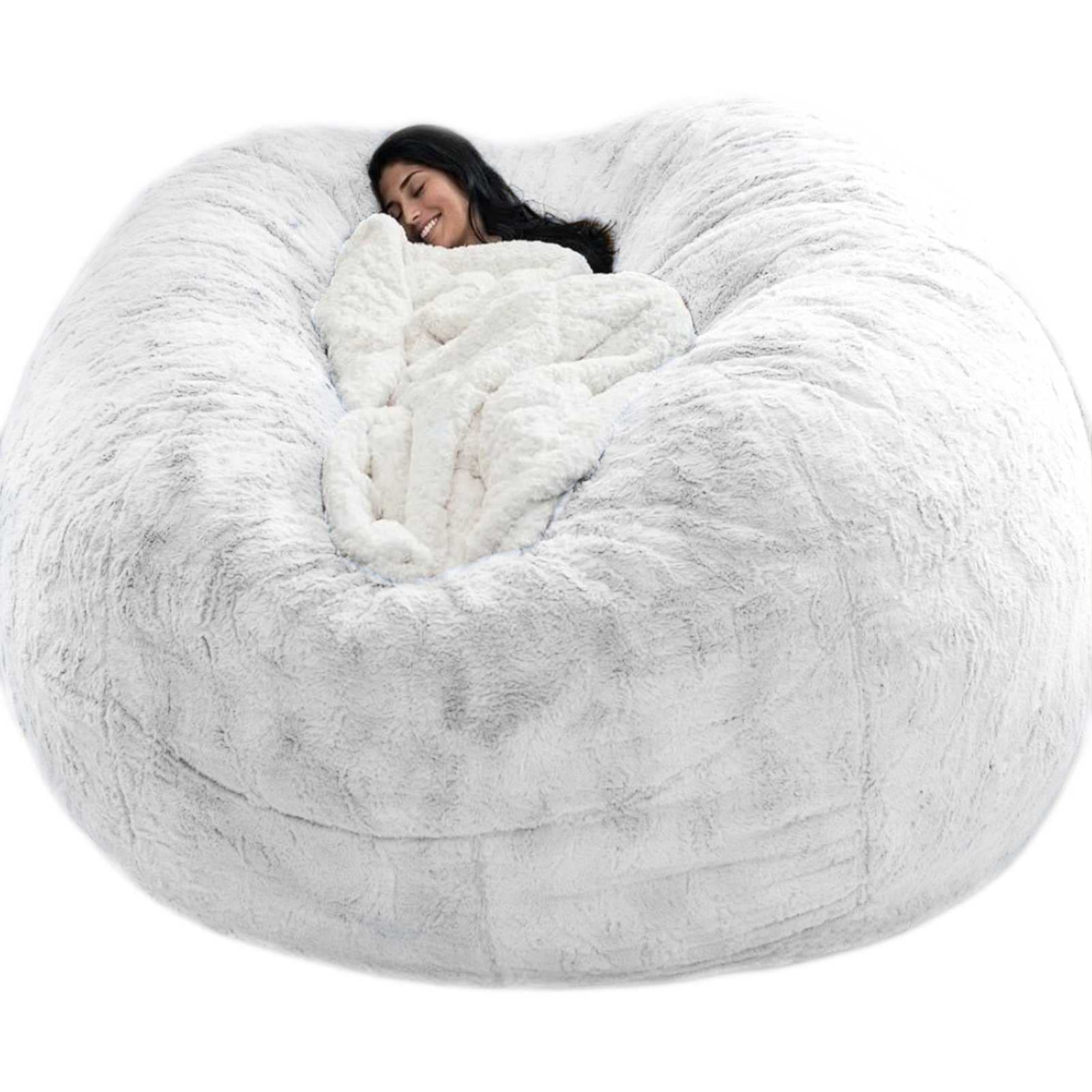 69x30 Inch Oversized Giant Bean Bag Chair Cover - No Filler Included, Soft Fluffy PV Fur Lounger Storage Cover for Living Room, Bedroom, Dorm | Portable Lazy Sofa Bed Replacement | Perfect for Movie Nights, Gaming & Relaxation