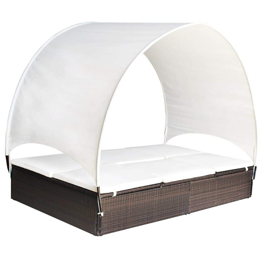 Premium Double Sun Lounger with Adjustable Canopy - Weather-Resistant Poly Rattan Outdoor Chaise Lounge - Brown Patio Recliner for Poolside, Garden, Balcony, Backyard & Beach Relaxation - Perfect for Sunbathing, Reading & Outdoor Lounging