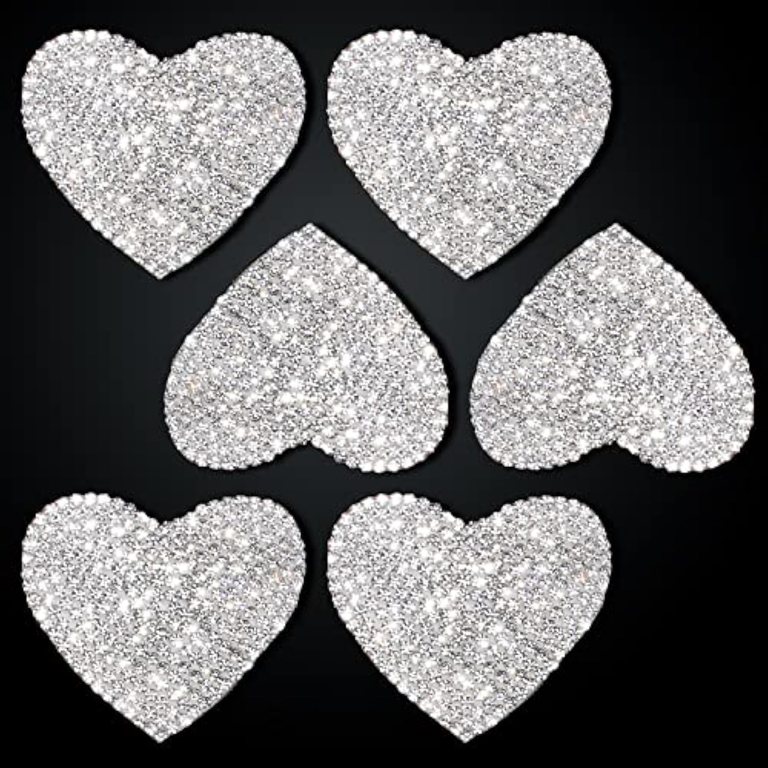 6Pcs Heart Rhinestone Stickers - Self-Adhesive Bling Glitter Crystal Diamond Decals for DIY Crafts, Laptops, Cups, Shoes, Bags, Phone Mirrors & Car Interior/Exterior - Perfect for Party Decorations, Gift Wrapping & Home Decor (6 Heart-Shaped Stickers)