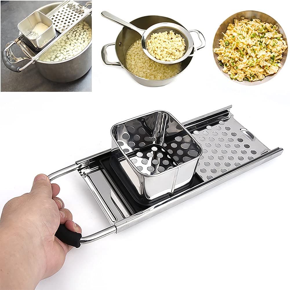 Premium Stainless Steel Spaetzle Maker - German Noodle & Dumpling Press with Safety Pusher & Ergonomic Rubber Handle - Perfect for Homemade Pasta, Spaetzle, Gnocchi & Asian Dumplings