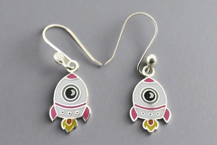 Pink Enamel Rocket Stud Earrings for Women - Trendy Space-Themed Jewelry Gift for Everyday Wear & Cosplay