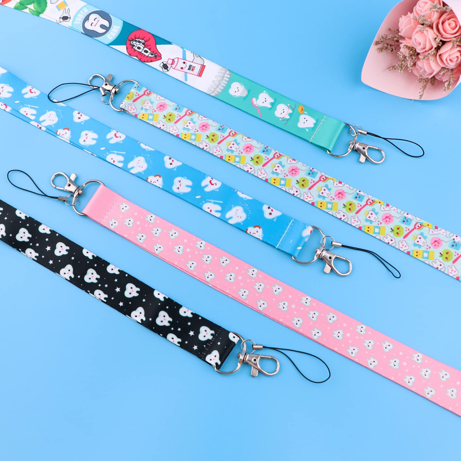 Cute Dental Key Lanyards for Kids & Women - 5pcs Pink ID Badge Holder for School & Work
