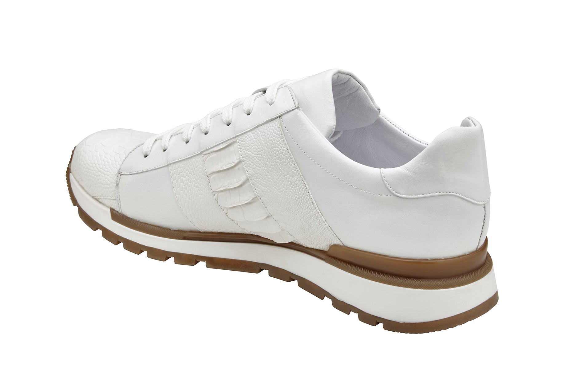Belvedere Blake Genuine Ostrich Leather & Italian Calfskin Sneakers - White 33629 | Luxury Comfortable Casual Shoes for Men | Perfect for Office, Dating & Special Occasions
