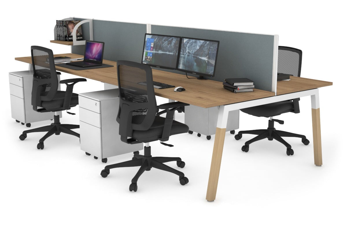 Quadro A Legs 4-Person Office Workstation with Wooden Legs & Cross Beam [1400L x 700W] - Perfect for Collaborative Workspaces & Home Offices