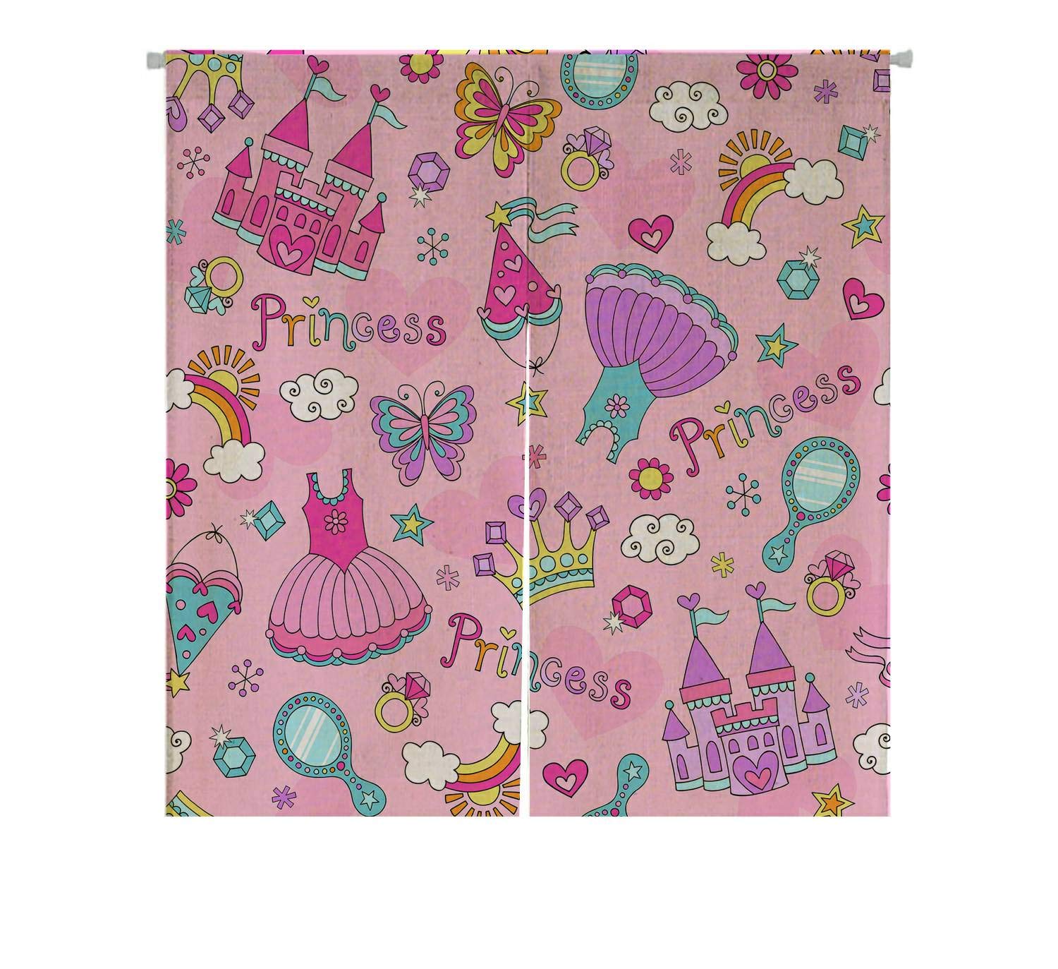 ECZJNT Princess Ballerina Tiara & Castle Crown Set with Magic Wand - Japanese Noren Cotton Linen Door Curtain (85x90 inches) for Kids' Room Decor & Window Treatment