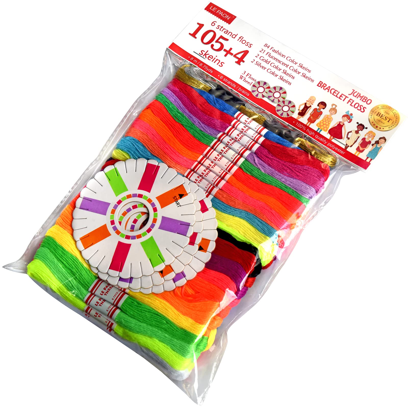 109 Skeins Rainbow Embroidery Floss for Cross Stitch, Friendship Bracelets & DIY Crafts - Includes 105 Cotton Threads + 4 Metallic Threads with 3 Weaving Plates - Perfect for Hand Embroidery, Scrapbooking & Gift Making