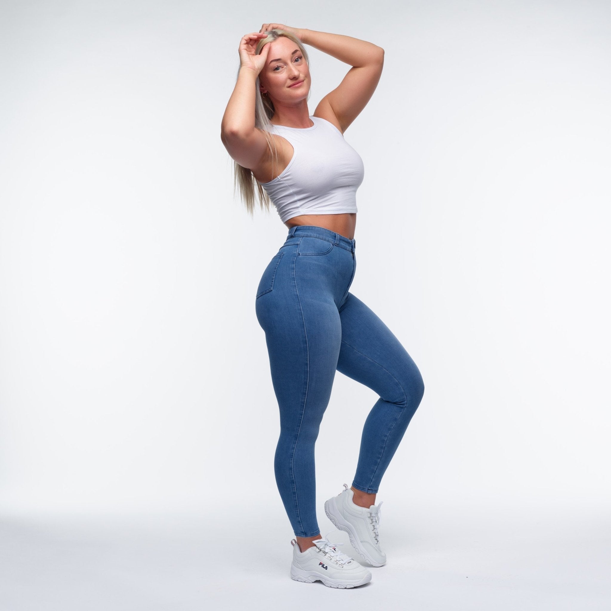 Best High Waisted Light Blue Jeans for Women - Comfortable Stretch Denim Skinny Jeans | Perfect for Casual Wear, Office & Date Night Outfits