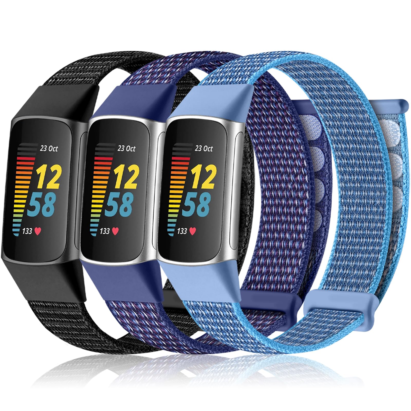 Haveda 3 Pack Replacement Bands for Fitbit Charge 6/5 - Breathable Sport Strap Velcro Watch Bands Compatible with Fitbit Charge 6 & Charge 5 for Women & Men - Perfect for Running, Gym & Fitness Tracking
