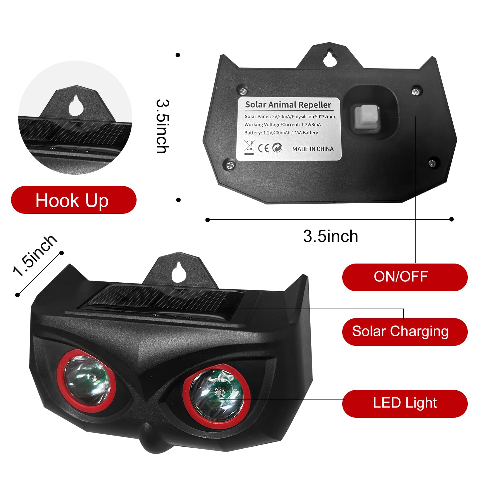 4 Pack Solar Powered Animal Repeller - Outdoor Pest Control Device with Motion Sensor & Night Lights for Chicken Coops, Farms, Gardens - Effective Against Coyotes, Foxes, Skunks, Raccoons (AR17SPro) | Protect Your Livestock & Crops from Nocturnal Pests