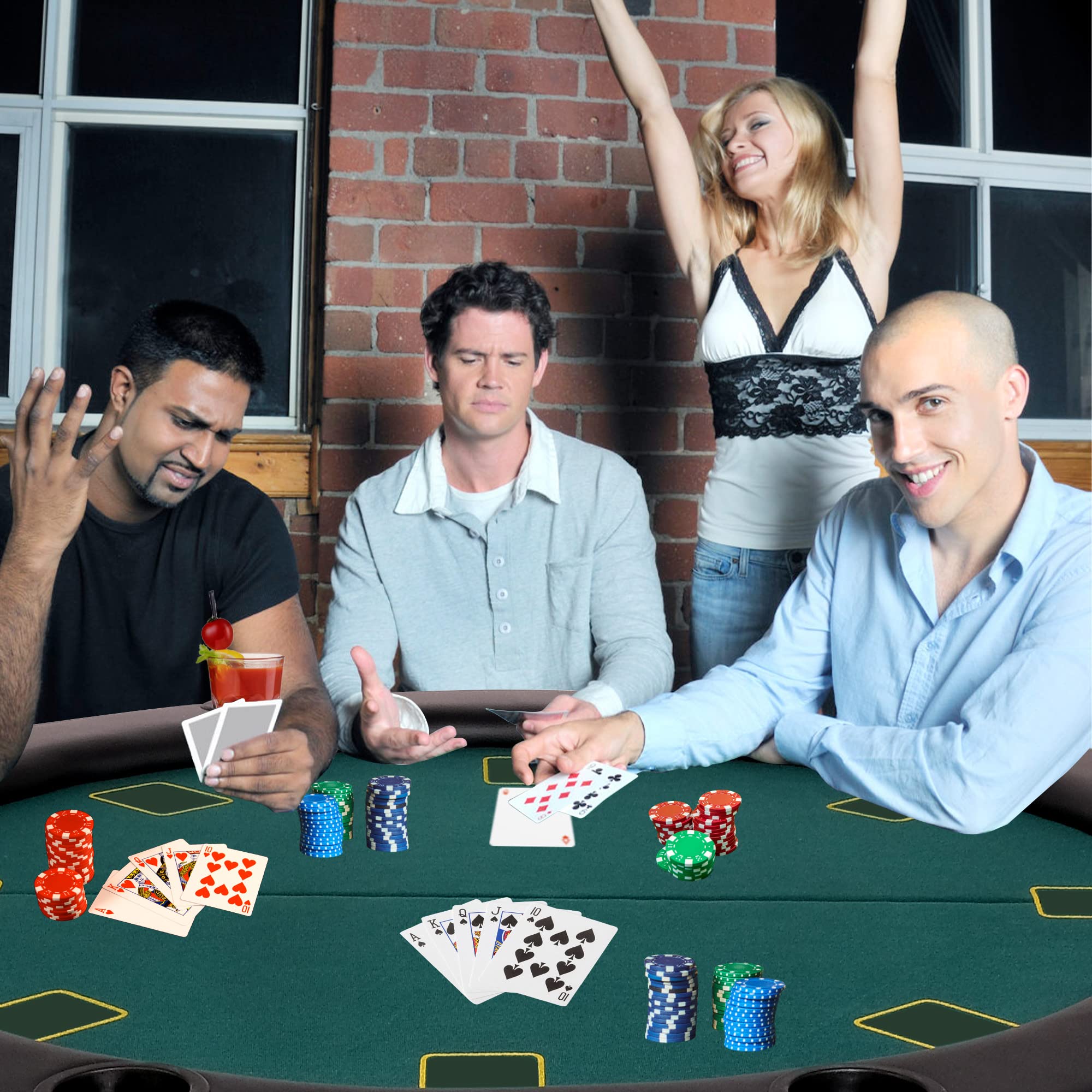 Premium 8-Player Foldable Poker Table - Water-Resistant Cushioned Rail & 8 Cup Holders - Casino-Grade Felt Surface for Texas Hold'em & Blackjack - Portable Round Poker Table for Home Game Nights & Casino Parties