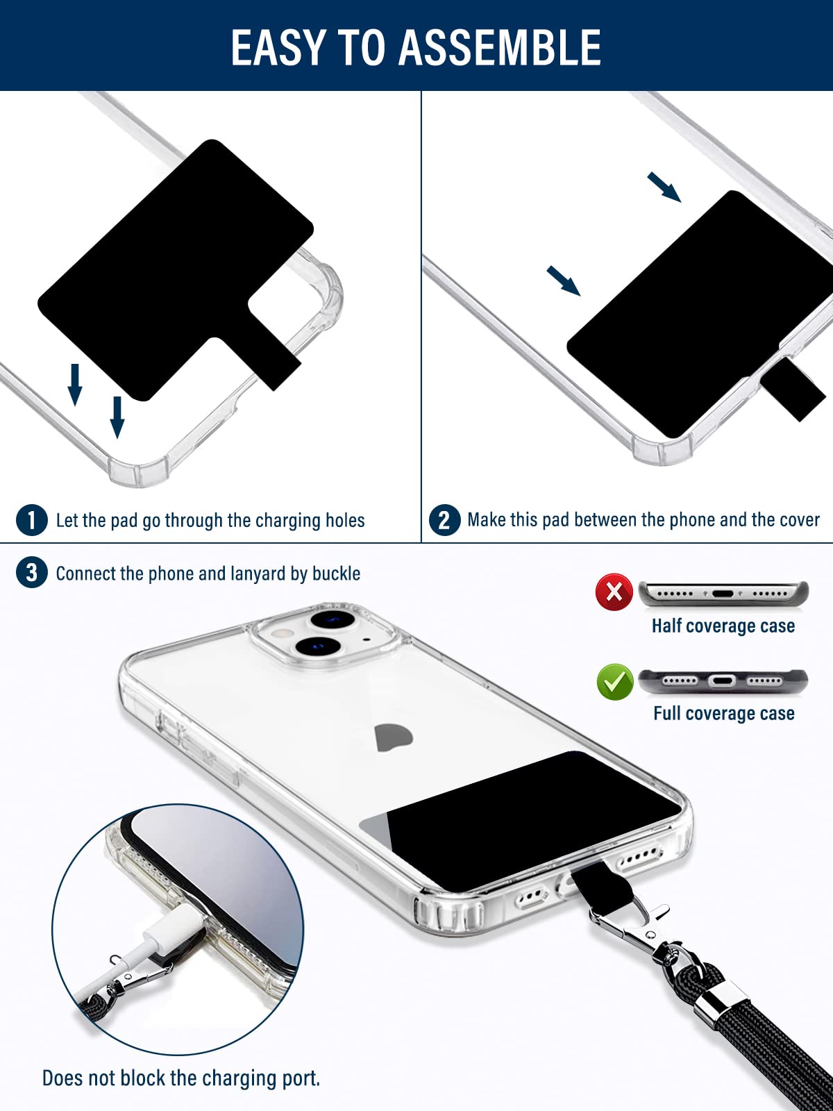 Universal Cell Phone Lanyard with Adjustable Nylon Neck Strap - Crossbody Phone Holder Compatible with All Smartphones (Black & White) - Perfect for Work, Travel, Events & Hands-Free Convenience