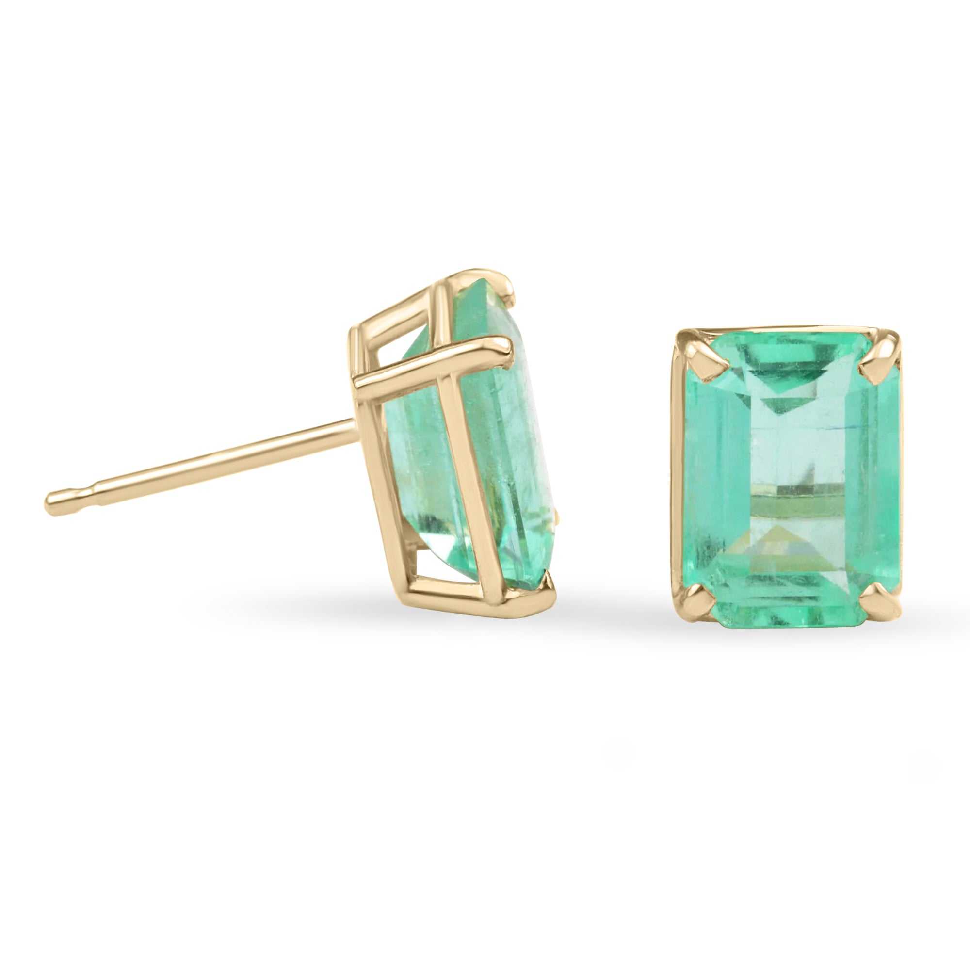3.0tcw Genuine Colombian Emerald Stud Earrings - Emerald Cut Solitaire 14K Gold Jewelry for Women - Perfect for Weddings, Anniversaries & Special Occasions