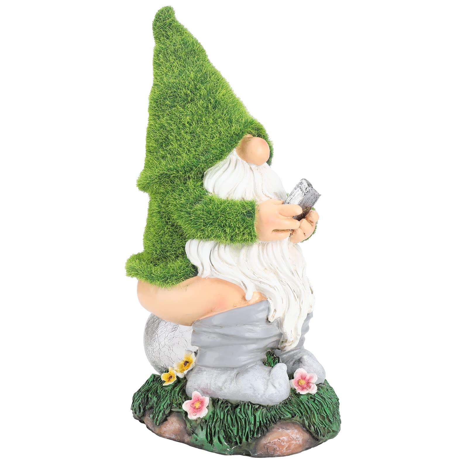 Ovewios Solar Garden Gnome Statue - Resin Gnome Figurine Sitting on Crackle Glass Globe Lights, Funny Outdoor Decor for Patio, Yard, Lawn & Porch | Perfect Gift for Garden Lovers & Unique Home Decoration