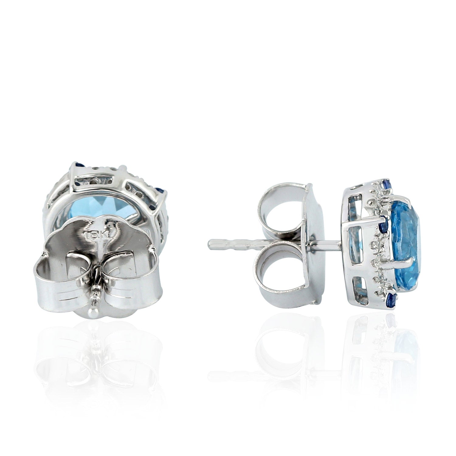 18K White Gold Blue Topaz & Sapphire Pave Diamond Stud Earrings | Elegant Jewelry for Weddings, Parties & Special Occasions