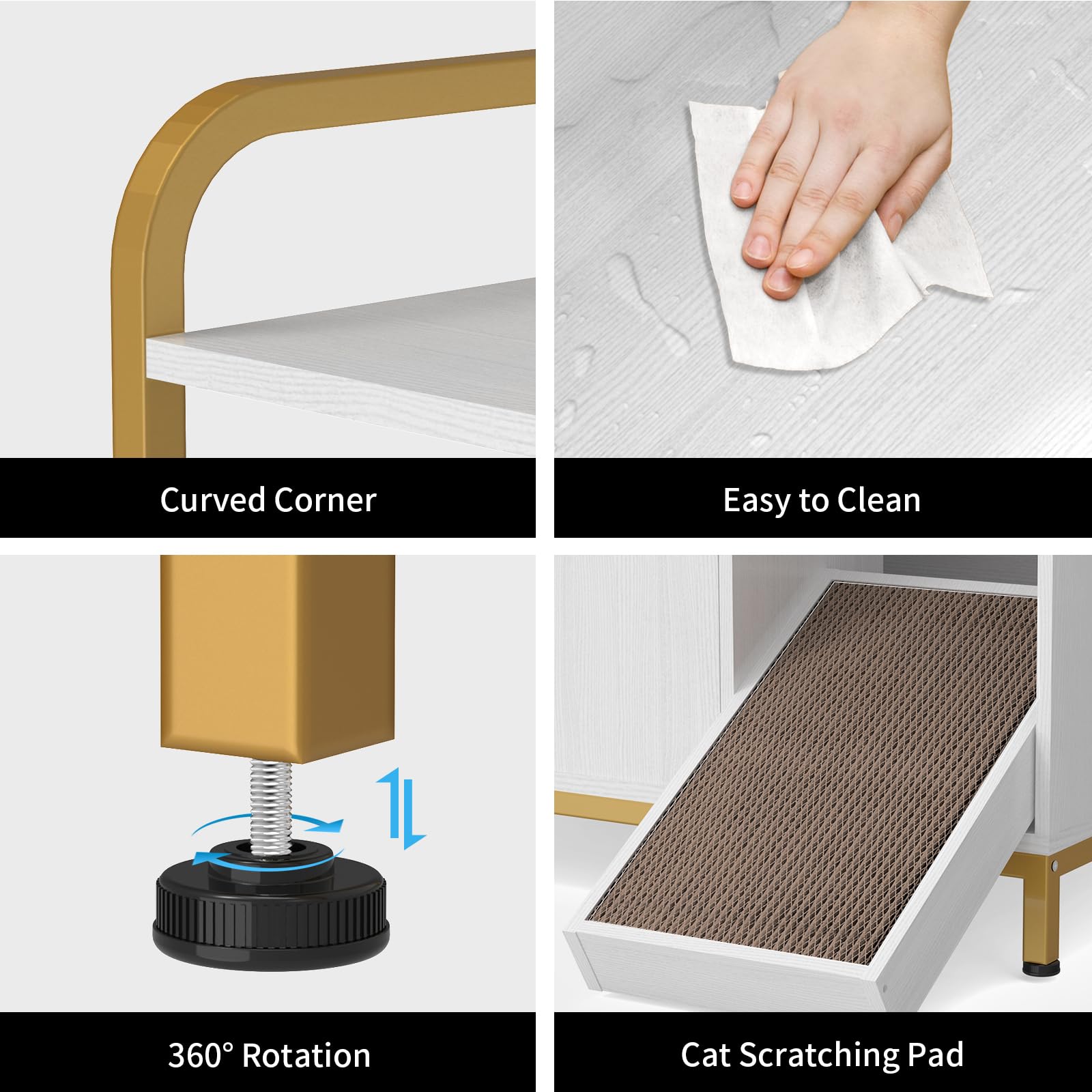 Easycom Wooden Cat Litter Box Enclosure Furniture with Shelves & Scratching Pad - Hidden Indoor Litter Box Cabinet with Storage Space - Modern Cat House Furniture for Living Room, Bedroom or Office - Fits Most Standard Litter Boxes