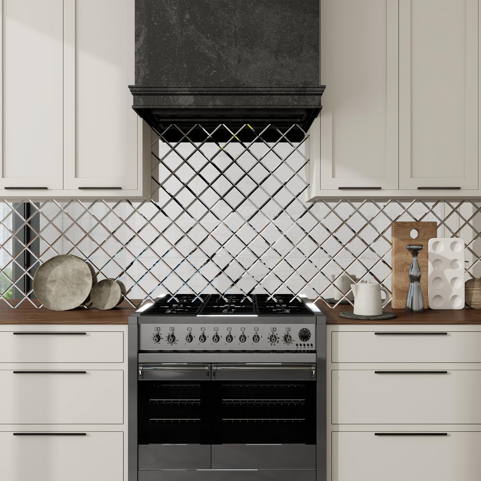 Self-Adhesive Peel and Stick Mirror Tiles - 6 Pack Glass Mosaic Tiles for Kitchen Backsplash, Bathroom Wall Decor, Vanity & Bedroom Accent - Easy DIY Home Improvement & Decorative Wall Stickers