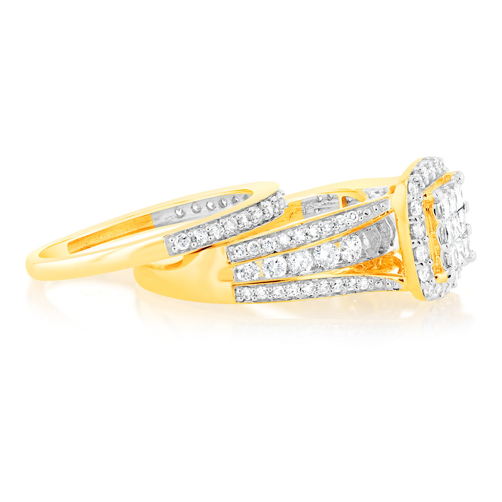 1.40 Carat Cushion Cut Diamond Bridal Ring Set in 10K Yellow Gold for Engagement & Wedding - Perfect Proposal Gift & Anniversary Jewelry