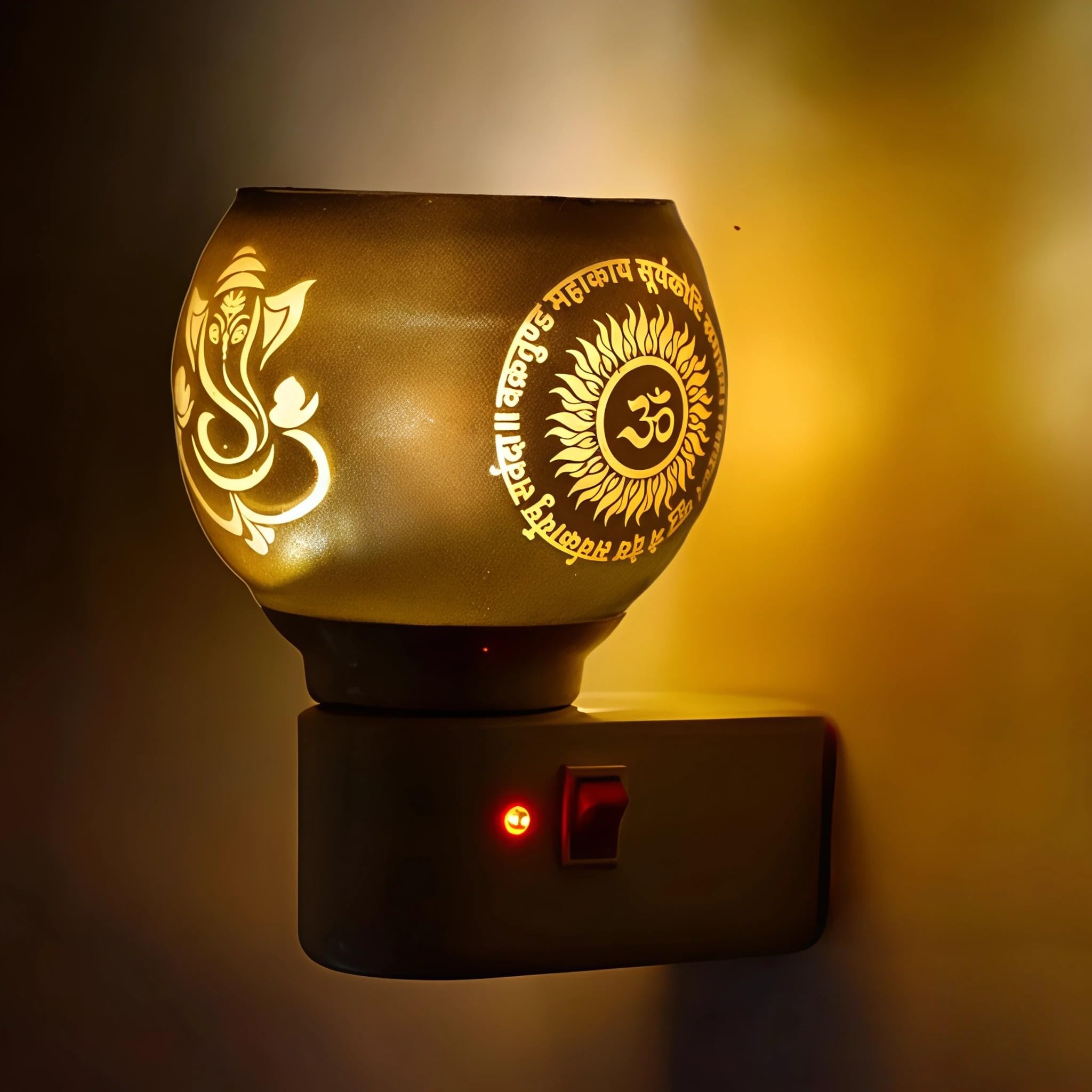 Electric Camphor Diffuser & Aroma Burner - Multipurpose Glass Ganesh Ji Om Incense Lamp for Home, Office, Meditation & Prayer | Dhoop Dani Electrical Night Light with Camphor (C-2)