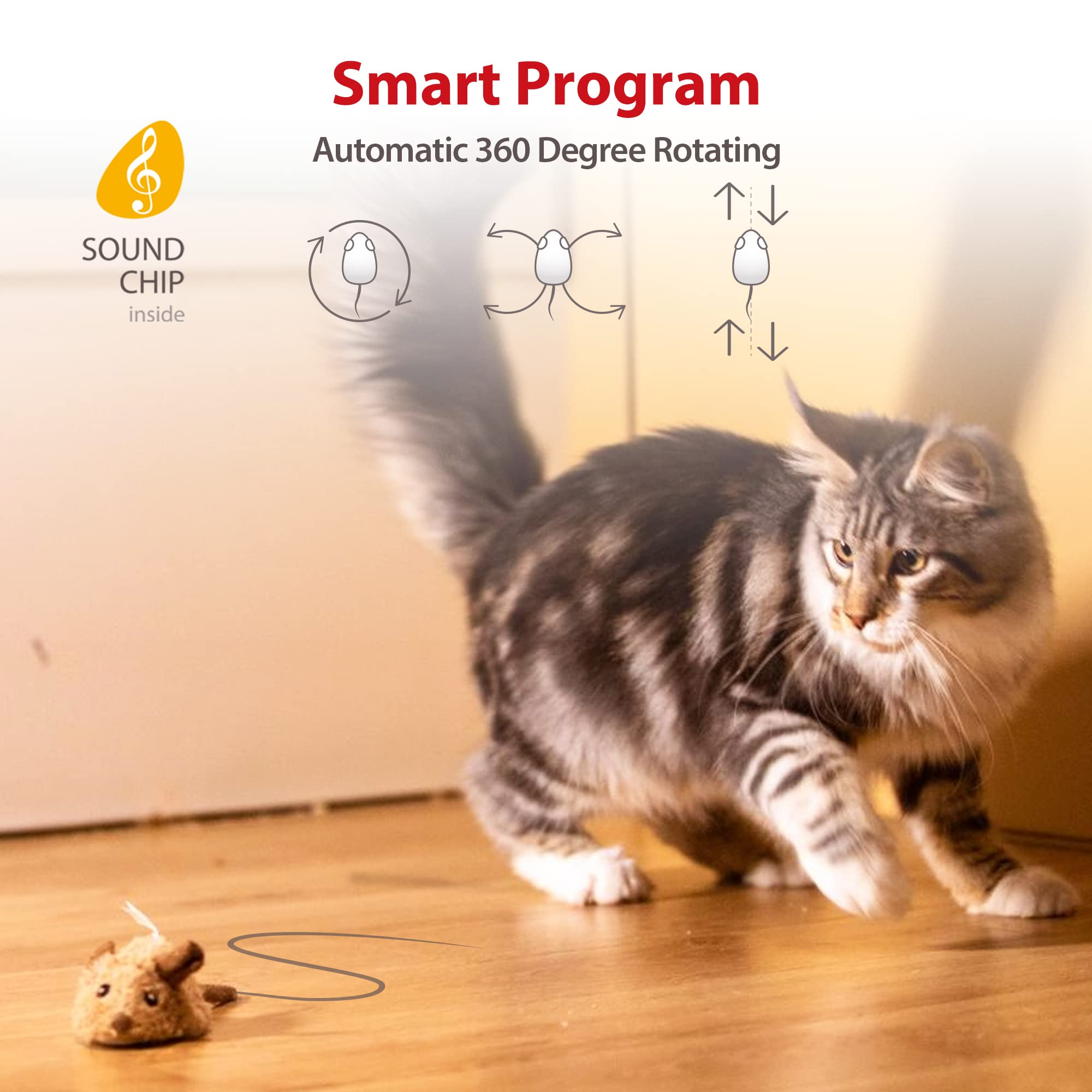 Gigwi Interactive Cat Toys for Indoor Cats - 2 Pack Electronic Moving Mouse Toys with Realistic Squeaky Sounds, Automatic Self-Play Exercise Toy for Kittens (Brown Ears & Chicken) - Perfect for Playtime, Training & Keeping Indoor Cats Active