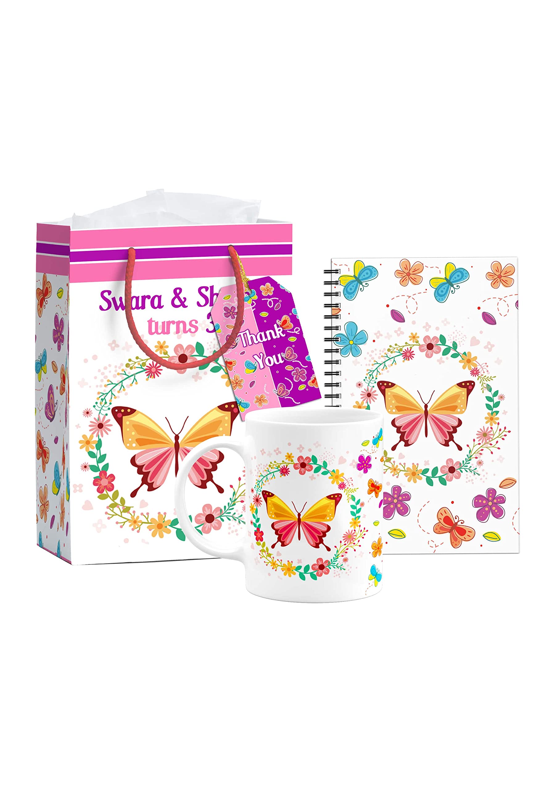 4 in 1 Butterfly Theme Gift Set for Girls - Birthday Party Favors, Return Gifts, Kids Goodie Bags | Cute Butterfly Design Party Supplies for Baby Showers, Easter, Tea Parties & School Events
