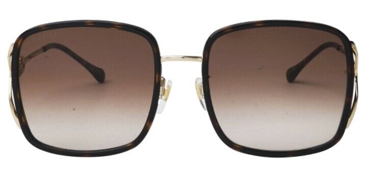 Gucci GG 1016SK 003 Gradient Havana Brown Oversized Metal Square Sunglasses for Women - Fashionable UV Protection Shades for Beach, Driving & Outdoor Activities