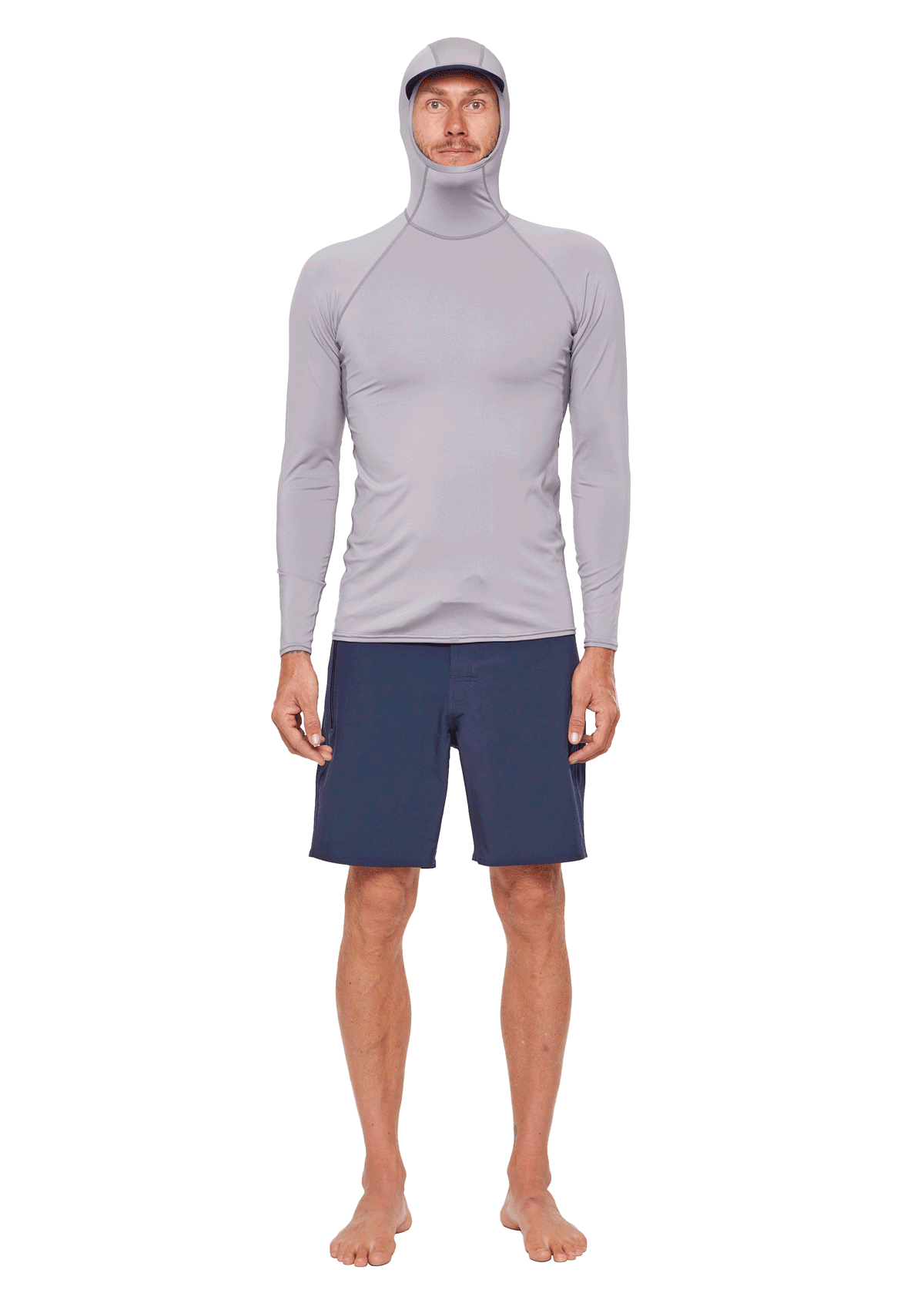 Men's Hooded Long Sleeve Vest - Light Grey Outdoor Fleece Jacket for Hiking, Camping & Winter Sports