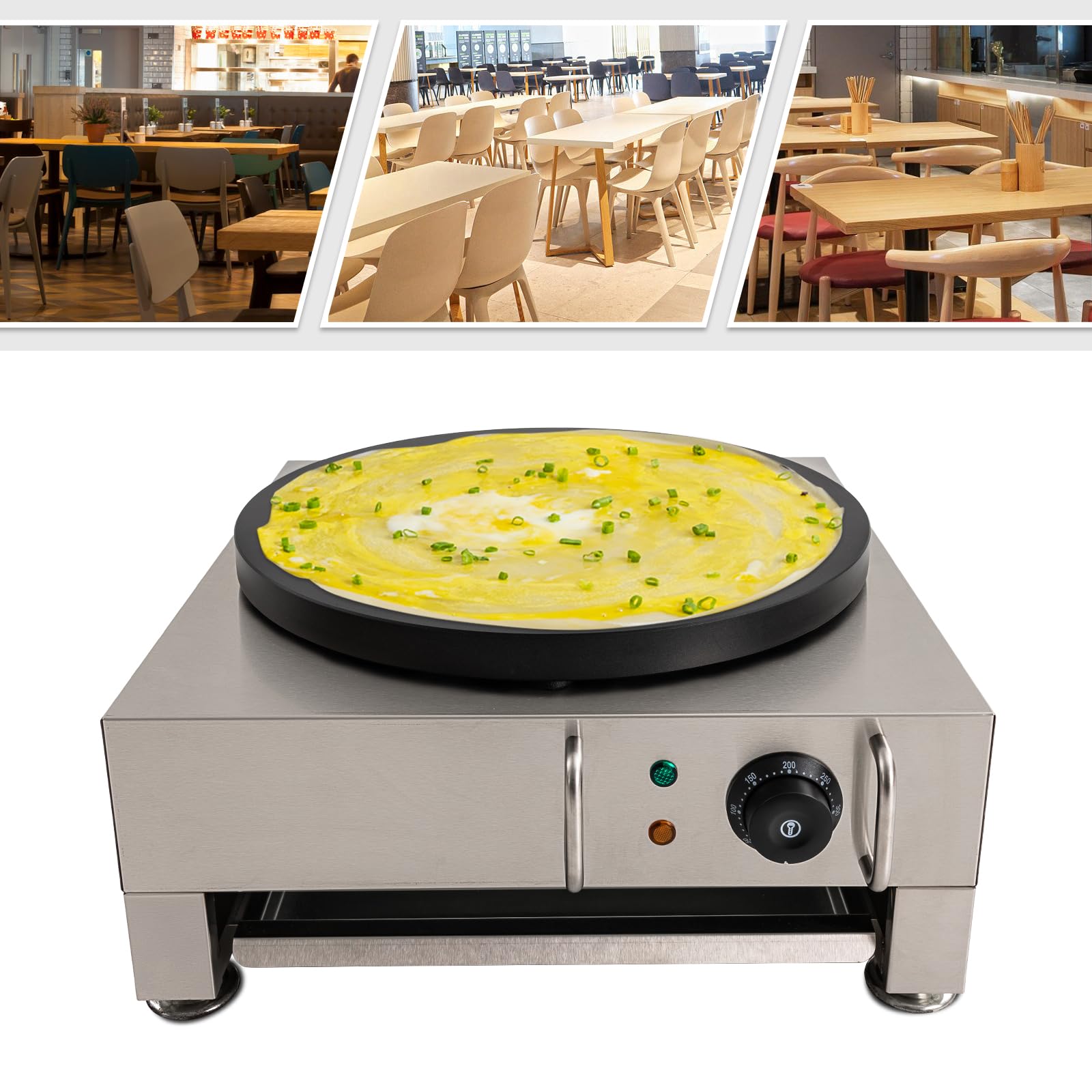 16-Inch Electric Crepe Maker & Pancake Griddle - Commercial Non-Stick Stainless Steel Baking Machine (122-572°F) for Restaurants, Dessert Shops, Snack Bars - Perfect for Crepes, Pancakes, Waffles and Breakfast Cooking
