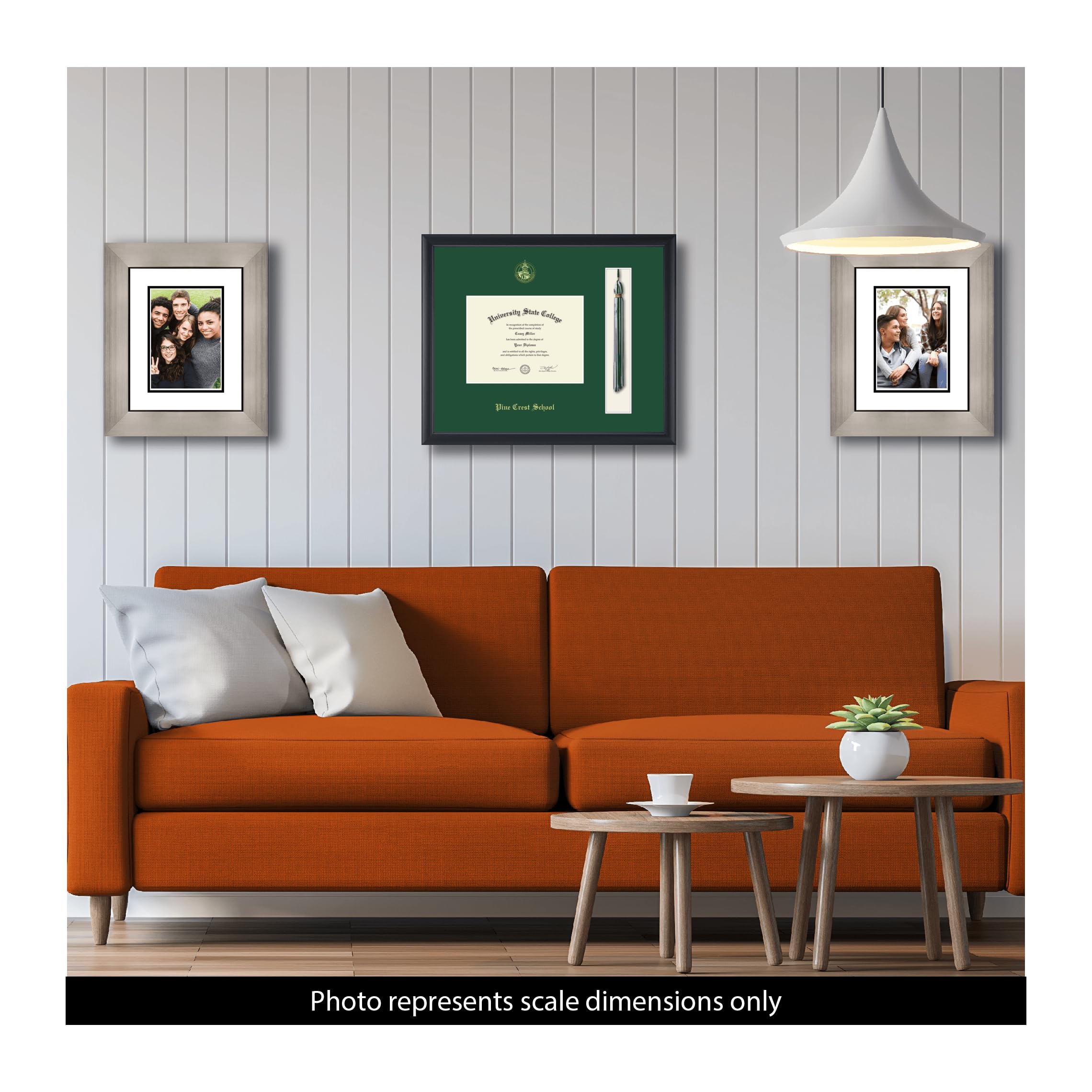Pine Crest School 8x6 Inch Diploma Frame with Gold Tassel - High School Graduation Display - Black Frame with Tartan Green Mat - Perfect for Wall Mounting & Office Decor