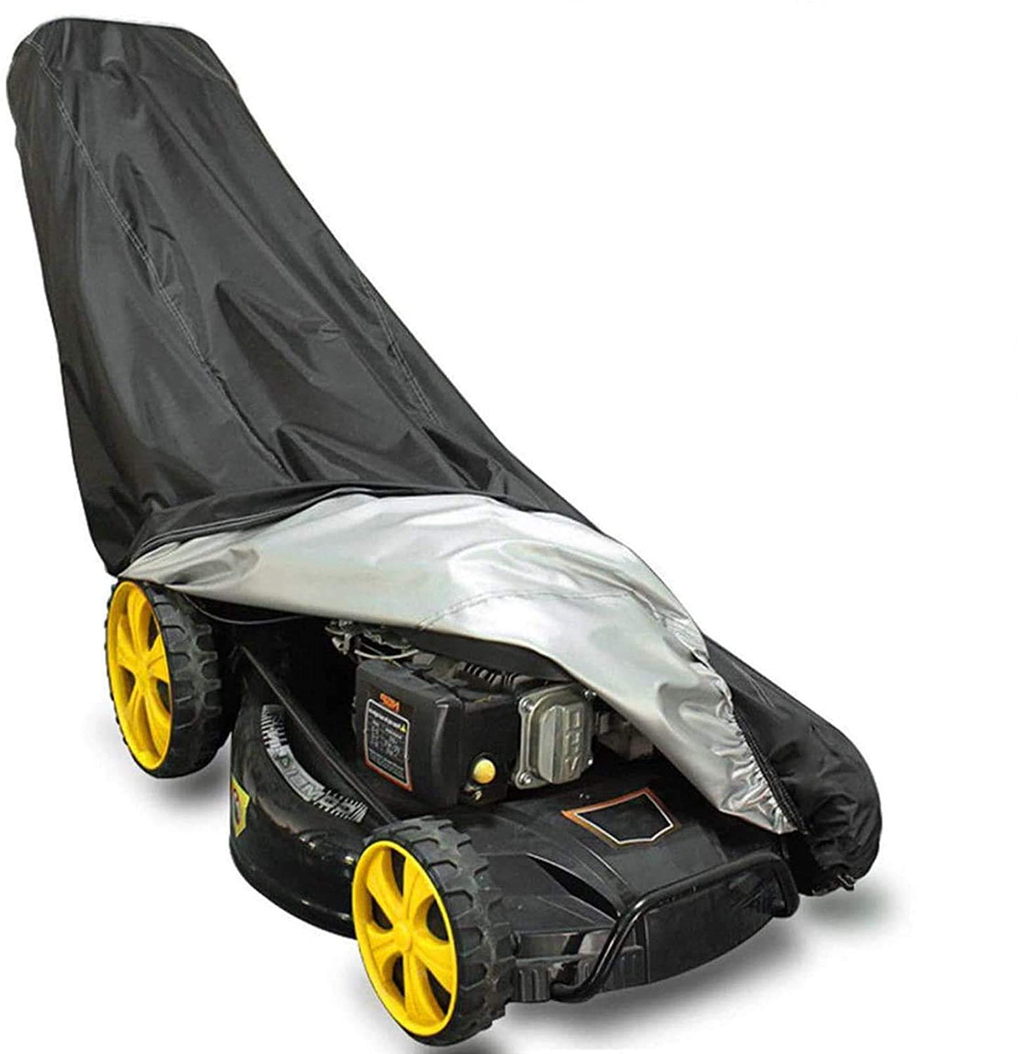 Heavy Duty Waterproof Lawn Mower Cover 75x26x43 - Outdoor Push Mower Protection with Storage Bag & Drawstring for All-Weather Use
