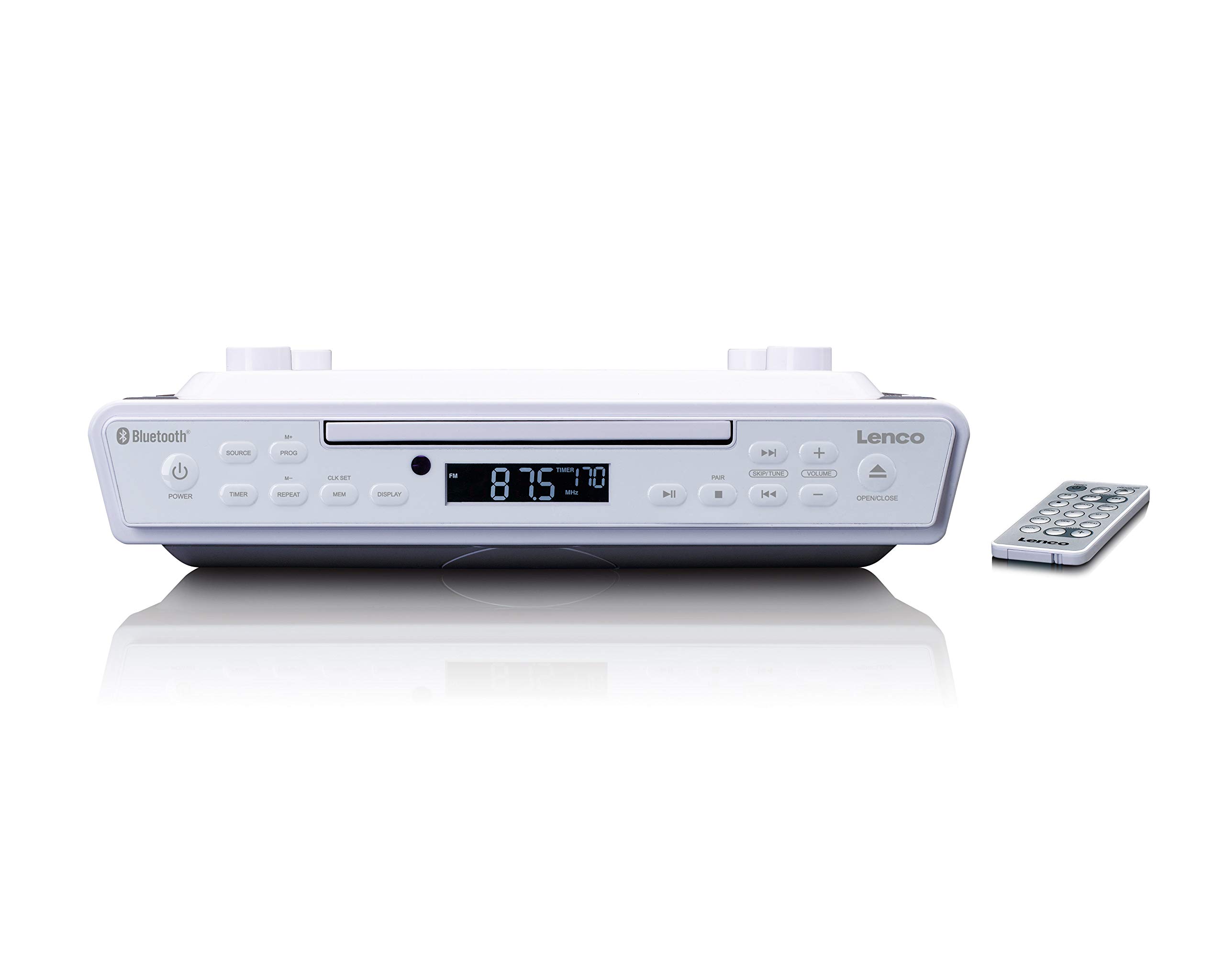 Lenco KCR-150 White Kitchen Radio with CD Player, Bluetooth, FM Radio & Recorder | 2x3W RMS Undermount Kit | AUX Input & Timer | Perfect for Cooking, Dining & Home Entertainment
