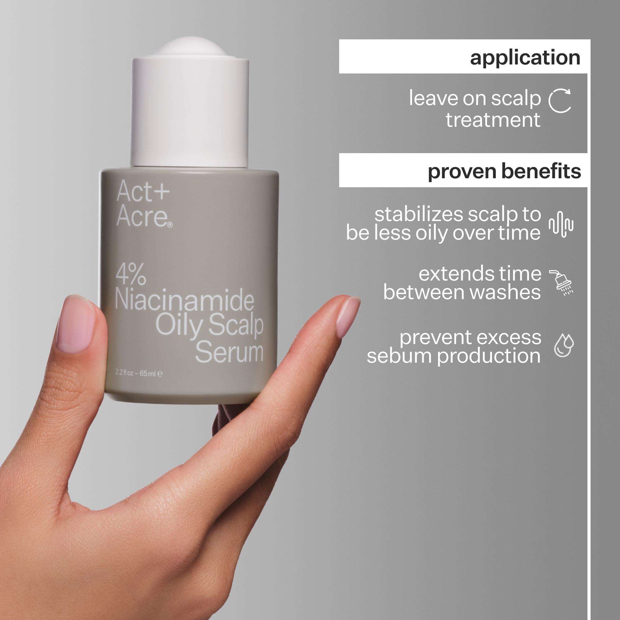 Act+Acre 4% Niacinamide Scalp Serum for Oily Hair - Oil Control & Scalp Balancing Treatment for Healthy Hair Growth - Perfect for Daily Use & Post-Workout Care