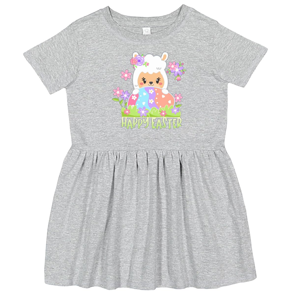 Inktastic Happy Easter Llama with Spring Flowers & Egg Toddler Dress - Cute Easter Outfit for Baby Girls & Toddlers - Perfect for Easter Photos, Church, Egg Hunts & Spring Celebrations