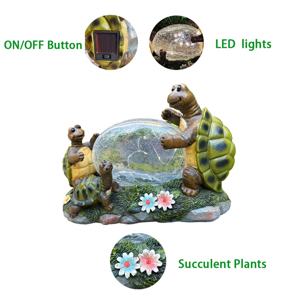 Solar Powered Turtle Mama and Baby Outdoor Garden Light Decor - Waterproof LED Landscape Lighting for Lawn, Yard, Pathway - Eco-Friendly Solar Garden Ornament (Turtles Family on Grass) - Perfect for Patio, Backyard, Walkway Decoration at Night