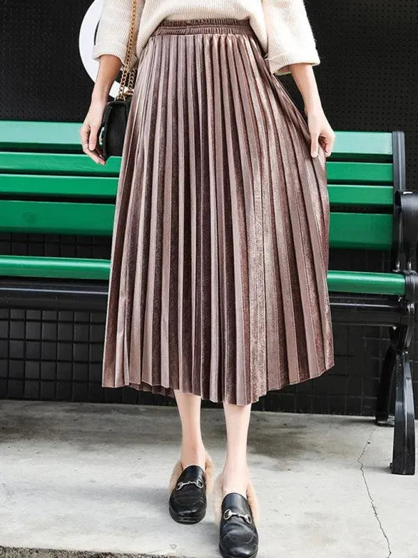 Women's Pleated Plisse Skirt with Wide Hem - Elegant A-Line Midi Skirt for Work, Party & Casual Wear