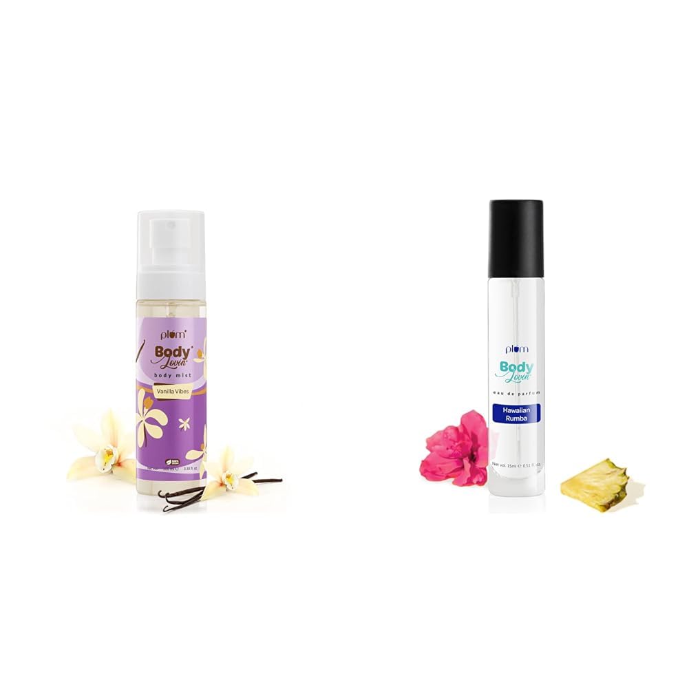 1. **Plum Body Lovin' Vanilla Vibes Body Mist - 100ml | Long-Lasting Vanilla Fragrance for Women | Perfect for Daily Wear & Special Occasions**   2. **Plum Women's Body Lovin' Hawaiian Rumba Eau De Parfum - 15ml Mini | Tropical Floral Scent | Ideal for Travel & On-the-Go Freshness**