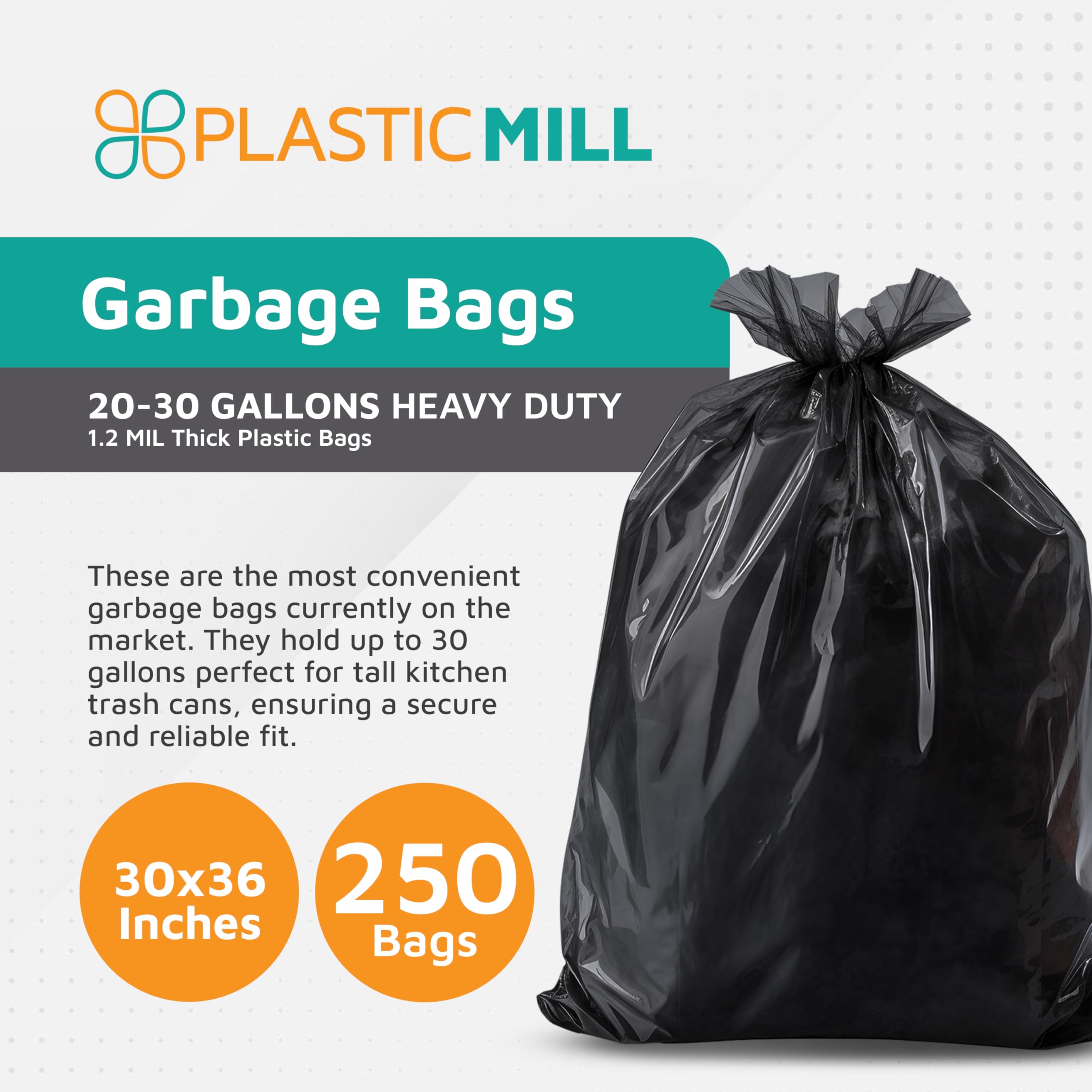 Heavy Duty Black Tall Garbage Bags 20-30 Gallon - 1.2 Mil Thick Large Kitchen Trash Can Liners, 30