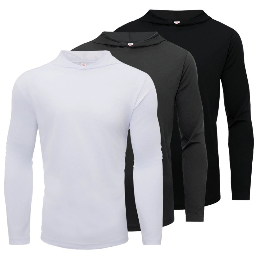 3 Pack Men's Performance Long Sleeve Hooded Shirts - Moisture Wicking, Breathable Workout Tops for Running, Gym & Outdoor Activities