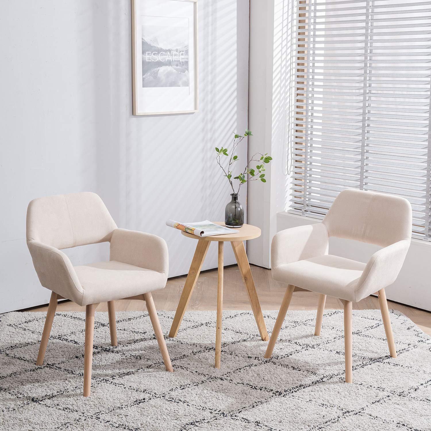 Mid Century Modern Dining Chairs Set of 6, 4 & 2 - Upholstered Accent Chairs for Kitchen, Dining Room, Living Room, Bedroom, Home Office & Waiting Room - Comfortable Arm Desk Chair Without Wheels (Beige, 6 Pack) - Perfect for Entertaining Guests, Family Dinners & Home Decor