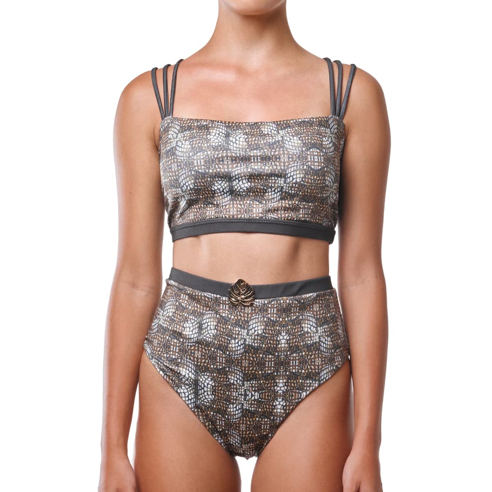 Victoria Leon Women's 2 Piece Bandeau Bikini Set - Floral Print High Waist Swimsuit with High Cut Legs | Beach Vacation, Pool Party, Summer Swimwear