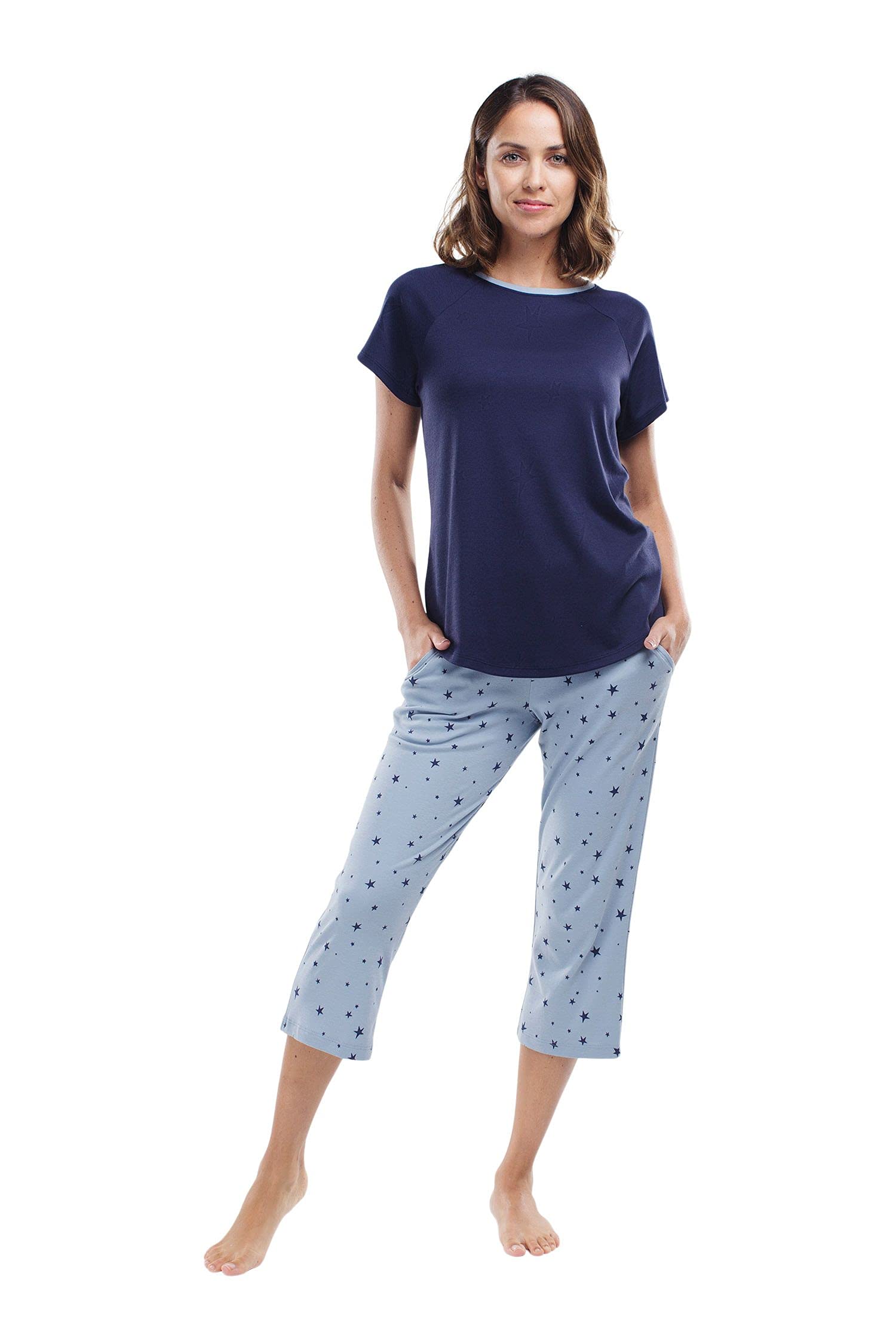 Premium Pima Cotton Women's Pajama Set - Ultra Soft Sleepwear with Capri Pants & Short Sleeve Top | Comfortable Lounge Wear for Women | Perfect for Sleeping, Relaxing at Home & Travel