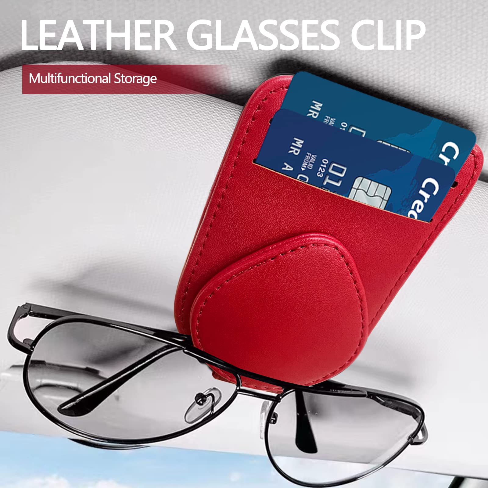 Premium Black Leather Sunglass Holder for Car Visor - Universal Clip Organizer for Men, Women & Teens - Perfect for Driving, Travel & Outdoor Activities