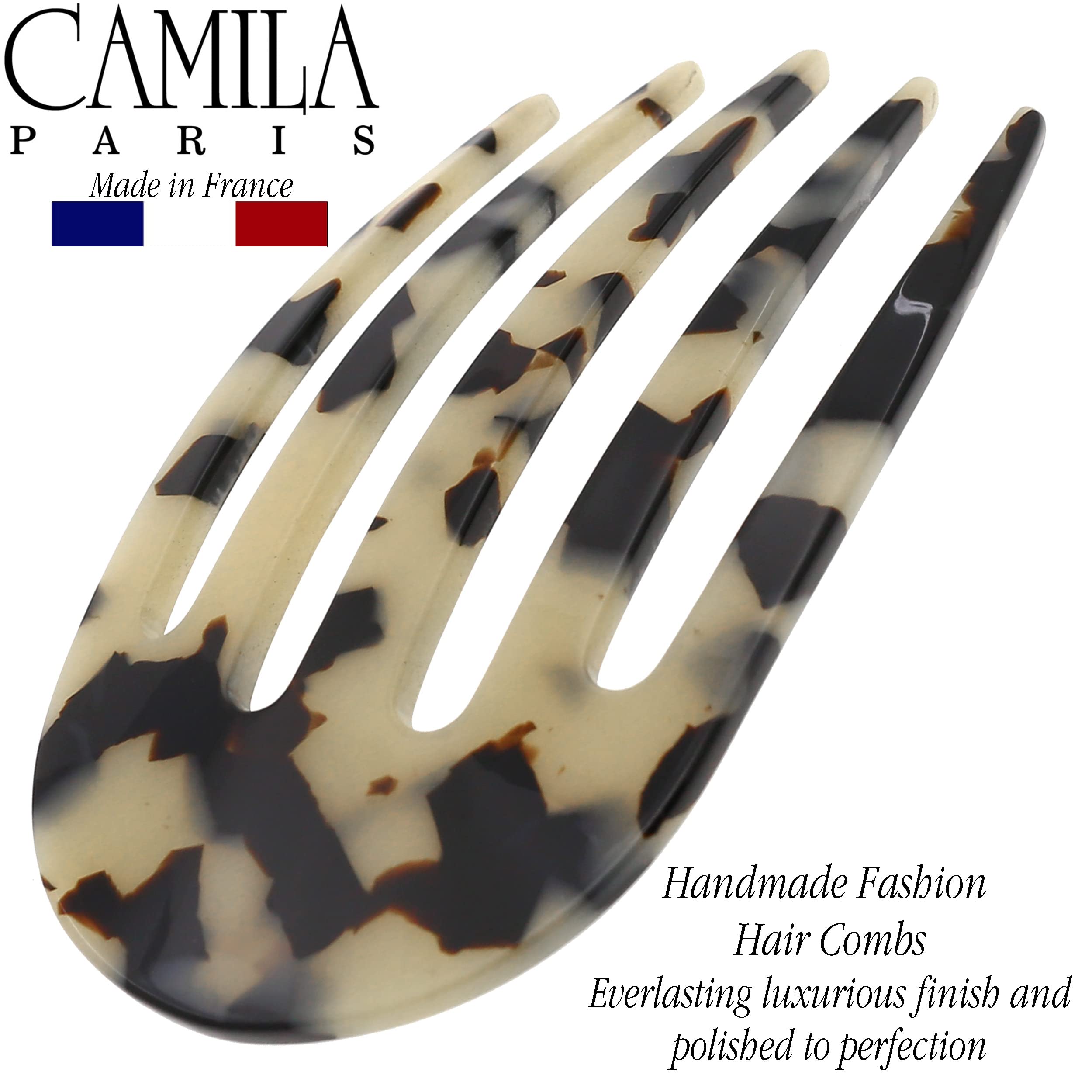 Camila Paris CP3397 French Hair Side Comb - Handmade Rounded White Tokyo Hair Clip for Women | Strong Hold No Slip Hair Accessories for Bun, Chignon & French Twist | Perfect for Weddings, Prom & Formal Events | Made in France