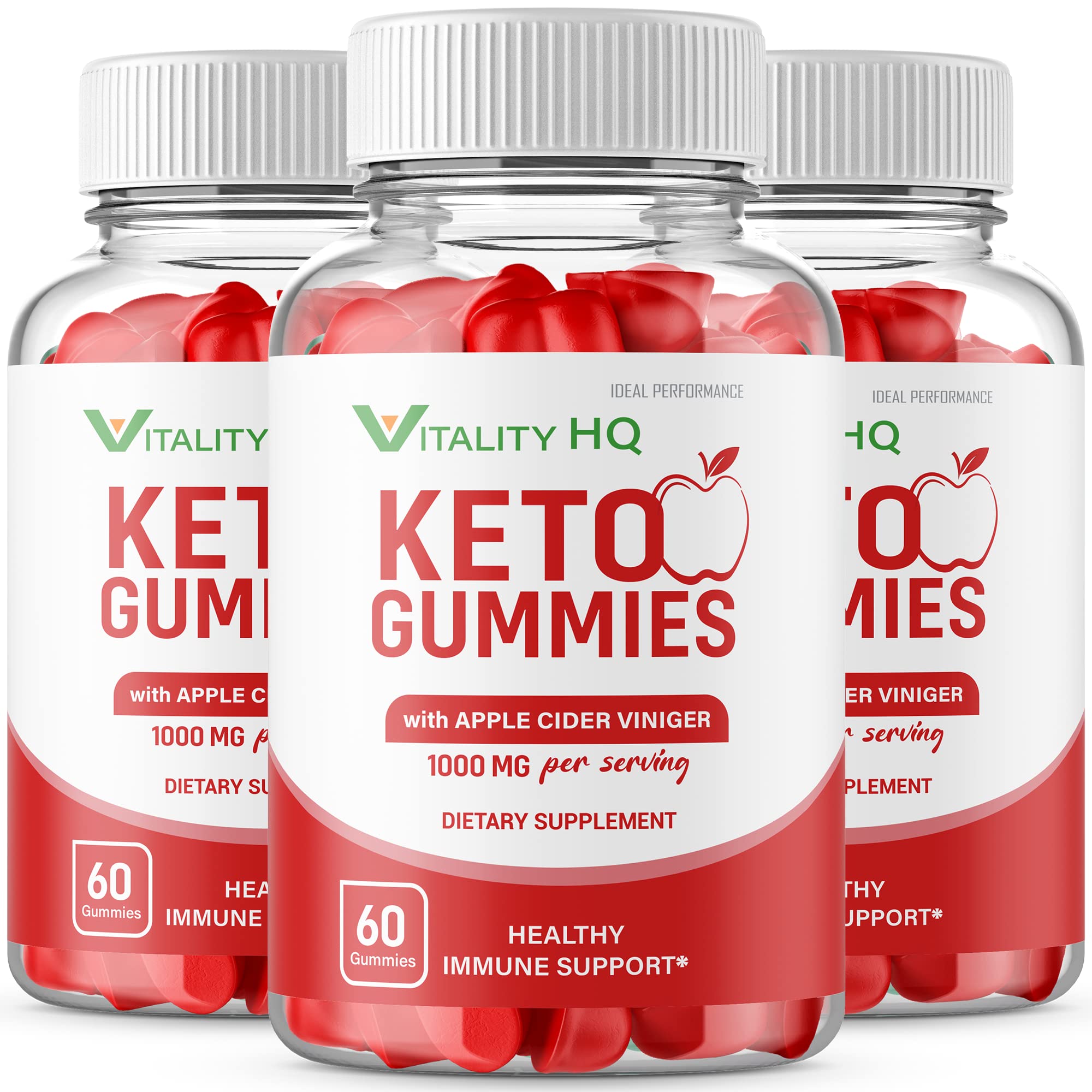 IDEAL PERFORMANCE (3 Pack) Vitality HQ Ketos Gummies with Apple Cider Vinegar - 180 Count | Sugar-Free Keto ACV Gummy Supplement for Weight Management, Energy Boost & Digestive Health | Perfect for Keto Diet, Intermittent Fasting & Daily Wellness Routine