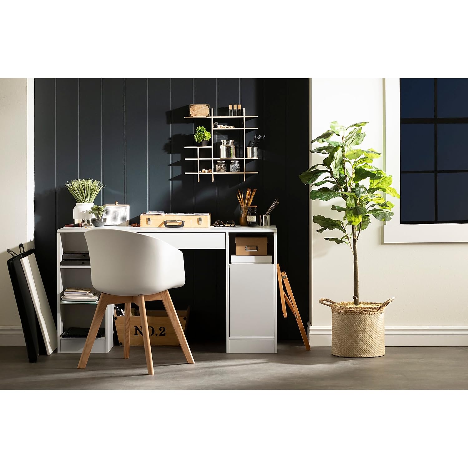 South Shore Crea Craft Table with Open & Closed Storage - Pure White Kids Activity Desk for Arts, Crafts & Homework - Perfect for Playrooms & Homeschooling
