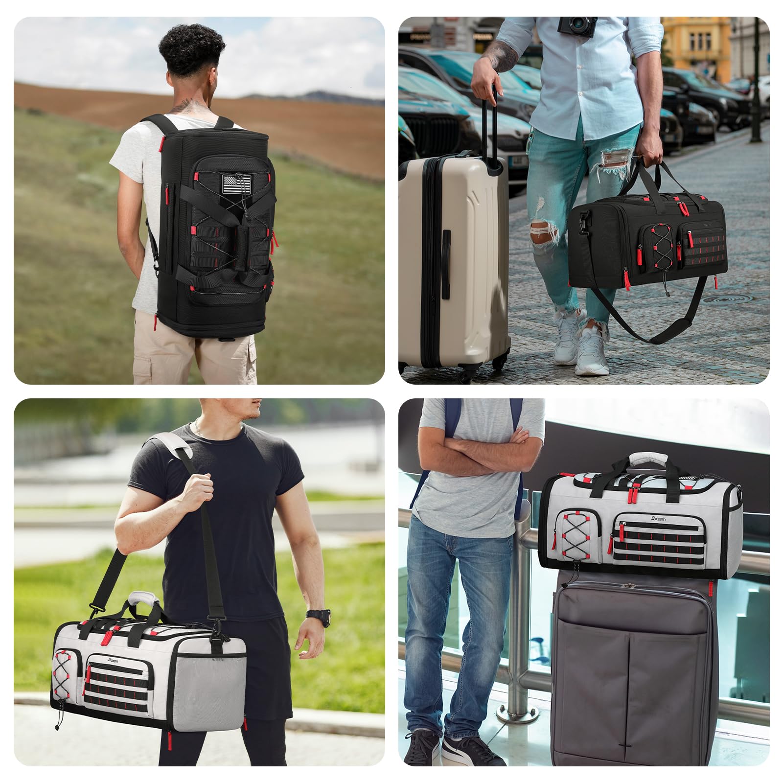 Bosstin 45L Gym Bag for Men & Women - Large Sports Duffel Bag with Shoe Compartment | Water-Resistant Travel Duffle & Weekender Overnight Backpack (Grey) - Perfect for Gym, Travel & Sports Activities