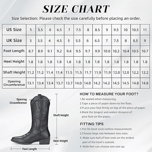Best Women's Cowboy Boots - Western Cowgirl Boots with Pointed Toe & Mid-Calf Height | Pull-On Style for Rodeo, Country Dancing & Fashion Outfits