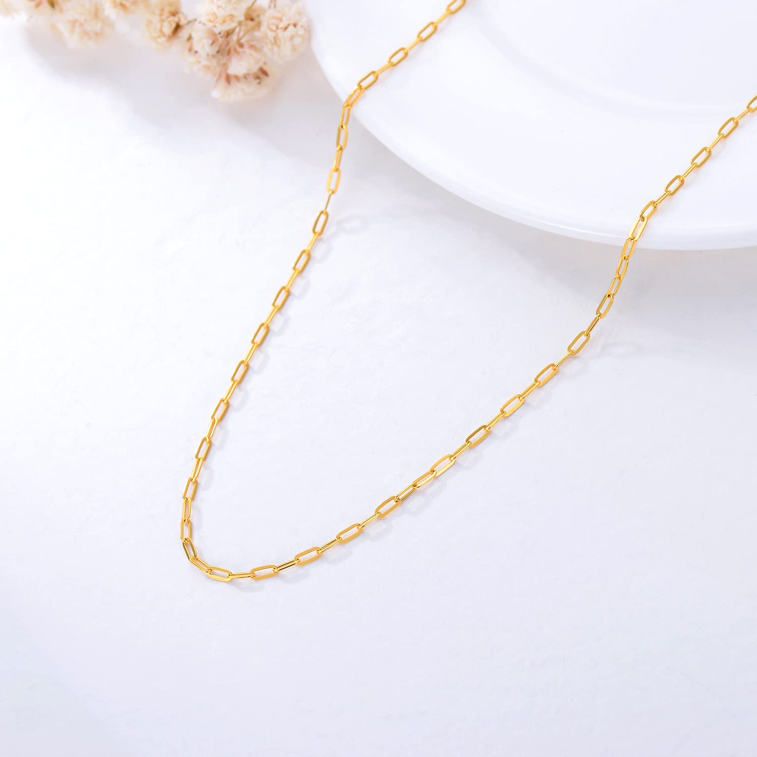 18K Yellow Gold Paperclip Link Chain Necklace for Women - Real Gold Durable Jewelry Gift for Her, Mom, Wife - 1.2MM Thin & Elegant - Perfect for Everyday Wear, Special Occasions & Gifting