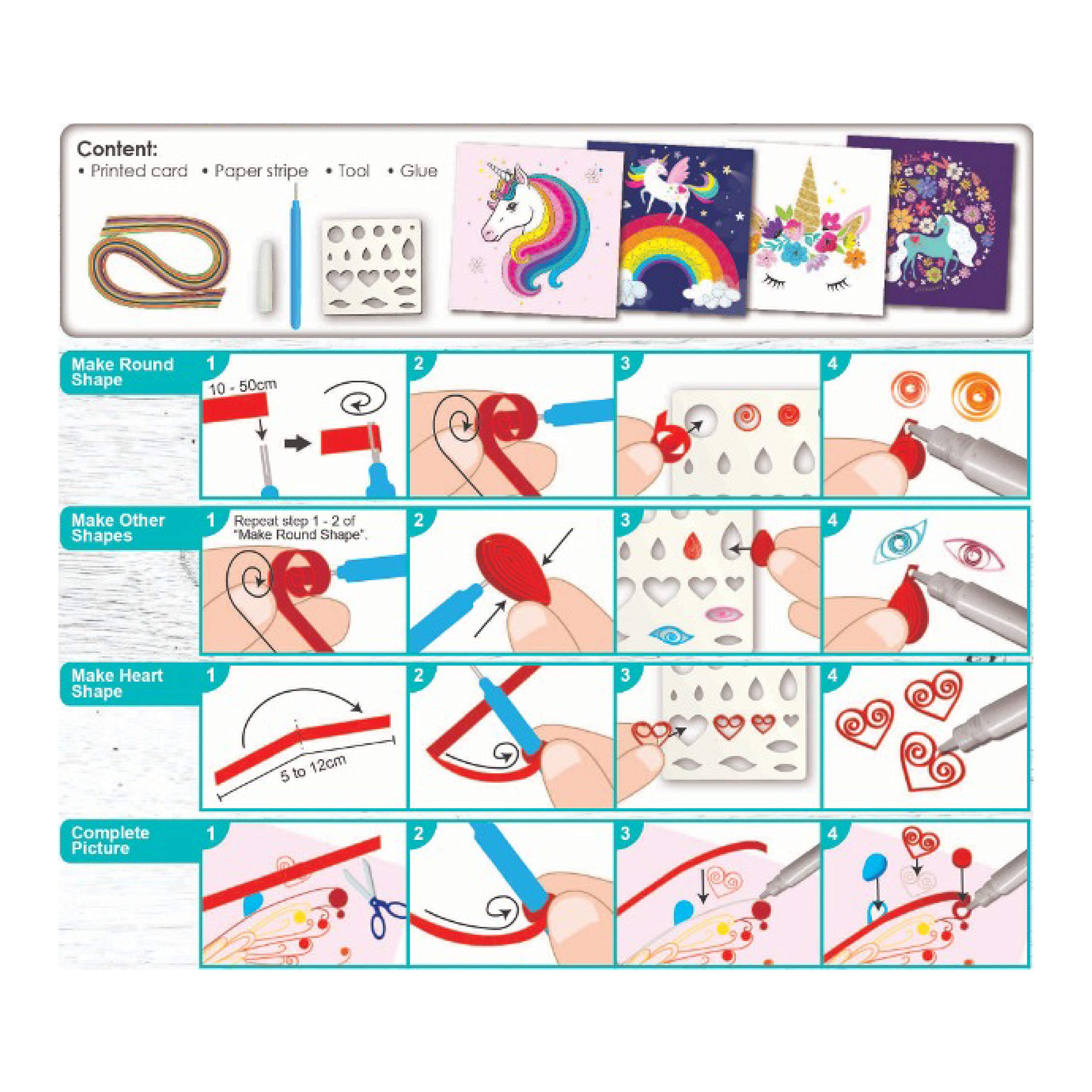 DIY Unicorn Paper Quilling Kit for Kids - 3D Arts & Crafts Gift Set with Paper Strips & Tools - Creative Birthday Party Activity, Classroom Art Project, Holiday Gift for Girls & Boys