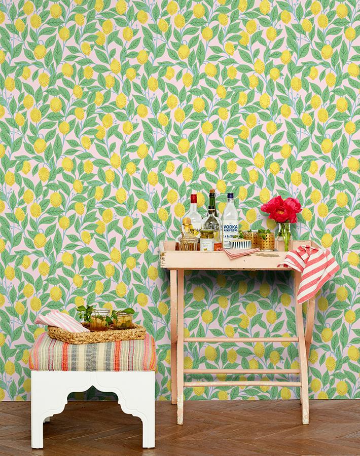 Stylish Pink Lemons Wallpaper by Nathan Turner - Perfect for Kitchen, Bathroom & Nursery Decor