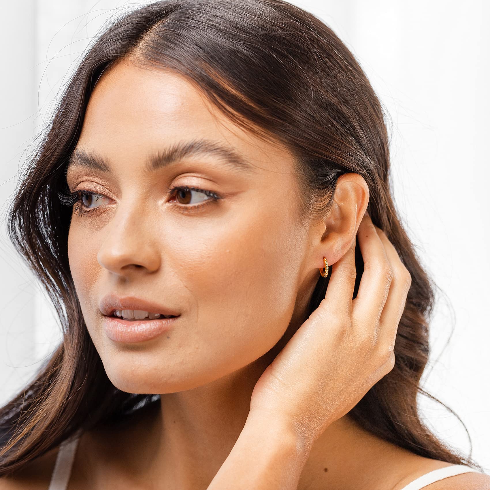 PAVOI 14K Gold Plated 925 Sterling Silver Twisted Huggie Hoop Earrings for Women | Minimalist Post Earrings for Everyday Wear, Date Night & Office Outfits